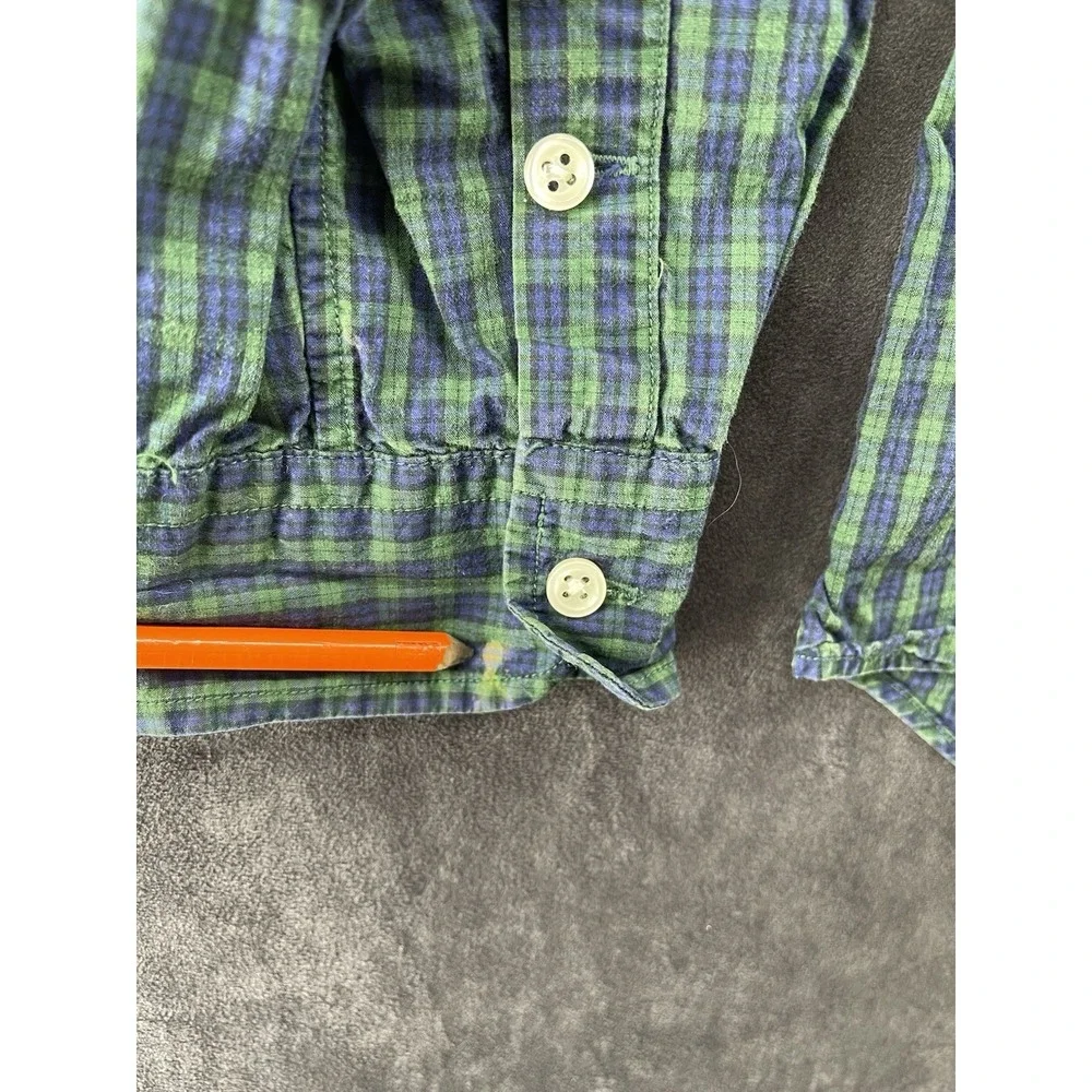 Ralph Lauren Boys XL 20 Green Blue Plaid Button Down Shirt 100% Cotton